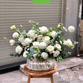 Giỏ Hoa Kỷ Niệm Hồng Trắng