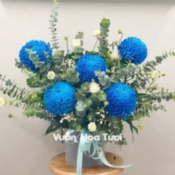 Hộp Hoa Cúc Mẫu Đơn Xanh Dương