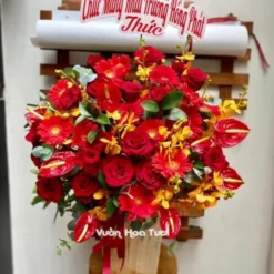 Lẵng Hoa Hồng Đỏ Môn Đỏ Mini