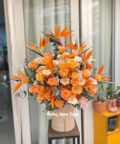 Lẵng Hoa Thiên Điểu Hồng Cam