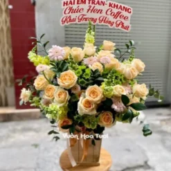 Lẵng hoa Khai Trương Hồng Trứng Gà Mỏm Sói