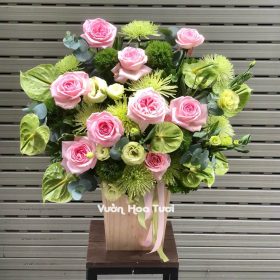 Lẵng hoa hồng ohara môn xanh