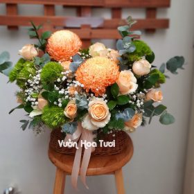 Giỏ hoa cúc mẫu đơn cam