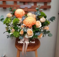 Giỏ hoa cúc mẫu đơn cam