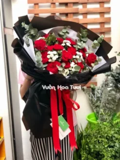 Bó Hoa Hồng Đỏ Calimero Trắng