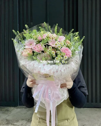 Hướng Dẫn Chi Tiết Cách Bó Hoa Hồng Tặng Sinh Nhật Bạn Thân Bó Hoa Kem Dâu Lá Bạc Countryside Pastel
