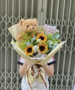 Bó Hoa Hướng Dương Tốt Nghiệp Gấu Teddy Thành Công