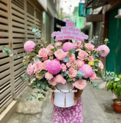 Lẵng Hoa Cúc Mẫu Đơn Hồng Ohara Hồng