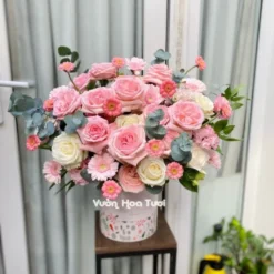 Lẵng Hoa Hồng Ohara Đồng Tiền Hồng