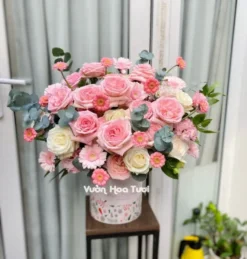 Lẵng Hoa Hồng Ohara Đồng Tiền Hồng