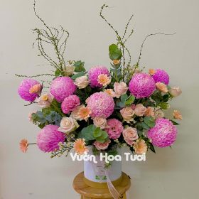 Lẵng Hoa Cúc Mẫu Đơn Hồng 2