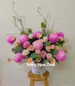 Lẵng Hoa Cúc Mẫu Đơn Hồng 2