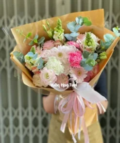 Bó Hoa Sinh Nhật Hồng Kem Cát Xoăn