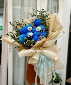Bó hoa cúc mẫu đơn màu xanh dương