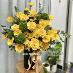 Hộp Hoa Đồng Tiền Hồng Vàng