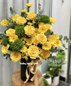 Hộp Hoa Đồng Tiền Hồng Vàng