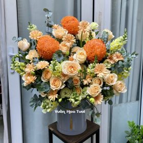 Hộp Hoa Cúc Mẫu Đơn Cam 01