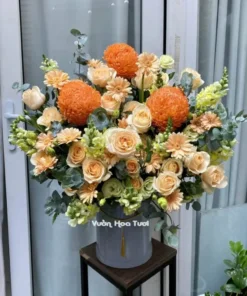 Hộp Hoa Cúc Mẫu Đơn Cam 01