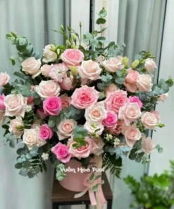 Lẵng hoa sinh nhật kem dâu 03