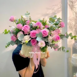 Giỏ Hoa Hồng Sen | Luv Mum