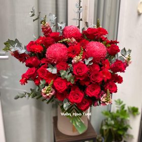 Lẵng hoa Cúc mẫu đơn hồng đỏ