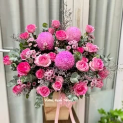 Lẵng Hoa Cúc Mẫu Đơn Hồng Sen