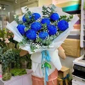 Bó Hoa Cúc Mẫu Đơn Xanh Dương Đậm