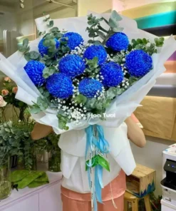 Bó Hoa Cúc Mẫu Đơn Xanh Dương Đậm