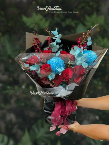 Bó Hoa Cúc Mẫu Đơn Xanh Dương Amata