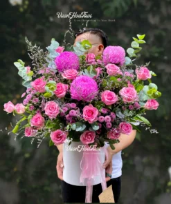 Lẵng Hoa Cúc Mẫu Đơn Hồng Sen Love Mothers