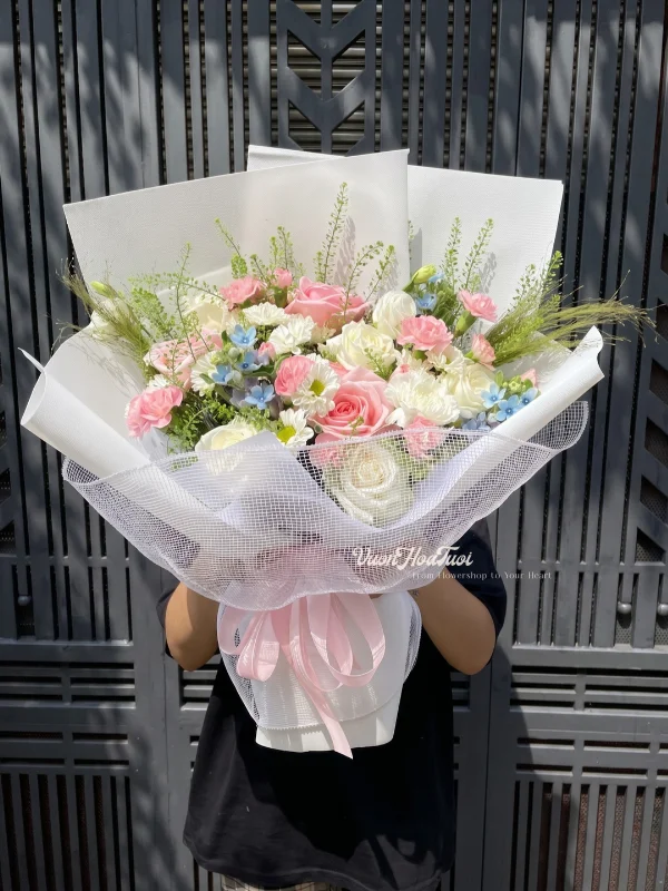 Bó Hoa Hồng Kem Dâu Mãi Thương Bó Hoa Tươi Yêu Thương Mỗi Ngày