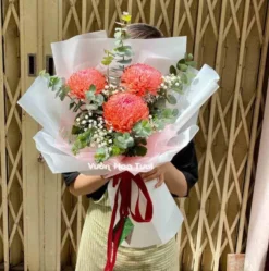 Bó Hoa Cúc Mẫu Đơn Cam 3 Bông