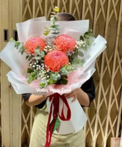 Bó Hoa Cúc Mẫu Đơn Cam 3 Bông