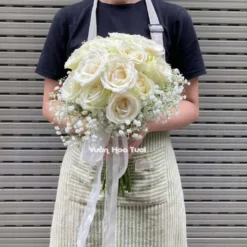 Bó hoa cưới hồng trắng 02