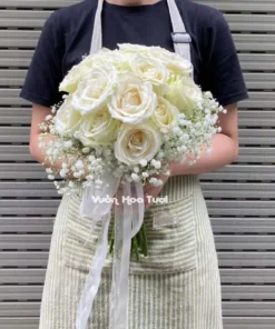 Bó hoa cưới hồng trắng 02