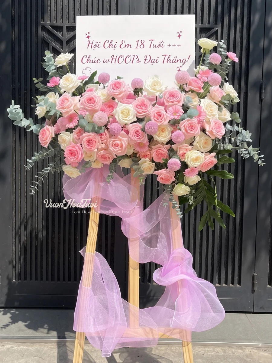 Kệ Hoa Hồng Ohara Trắng Hồng Vẹn Tròn