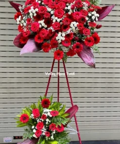 Kệ Hoa Khai Trương Hồng Đỏ 5 Caliomero Trắng