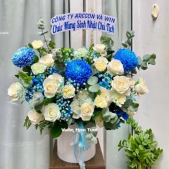 Lẵng Hoa Cúc Mẫu Đơn Xanh Dương