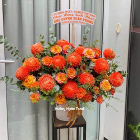 Lẵng hoa Cúc mẫu đơn Cam Spirit