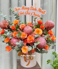 Lẵng hoa cúc mẫu đơn Nâu Spirit