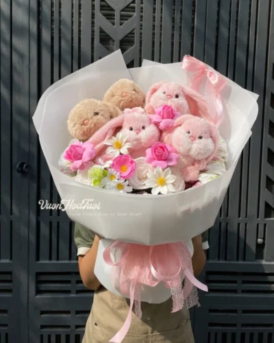 20/10 Bó Hoa Sáp Thỏ Bunny Hồng Bó Hoa Sáp Thỏ Bunny Hồng