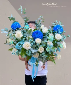 Lẵng Hoa Cúc Mẫu Đơn Xanh Dương Blue Ocean