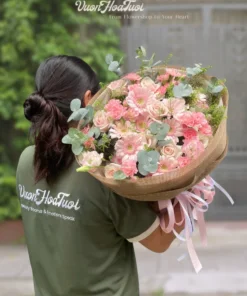 Bó Hoa Hồng Kem Dâu Vintage Wishing Vuonhoatuoi.vn