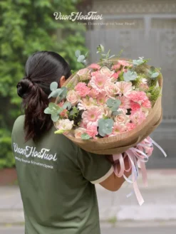 Bó Hoa Hồng Kem Dâu Vintage Wishing Vuonhoatuoi.vn