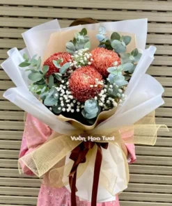 Bó Hoa Cúc Mẫu Đơn Nâu 3 Bông