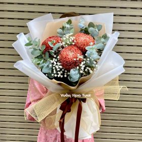 Bó Hoa Cúc Mẫu Đơn Nâu 3 Bông