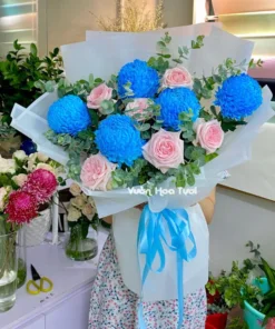 Bó Hoa Cúc Mẫu Đơn Xanh Duong Kem Dâu