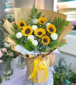 Bó Hoa Hướng Dương Ping Trắng