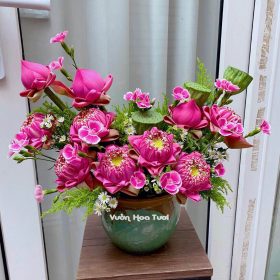 Lẵng Hoa Sen Hồng Sang Trọng