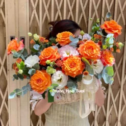 Giỏ Hoa Hồng Cam Spirit 11 Kỷ Niệm Tuyệt Vời